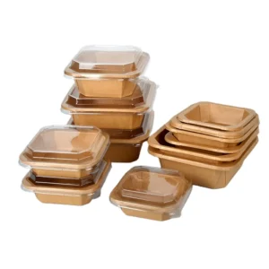 New Style Custom Print LOGO Disposable Kraft Paper Lunch Box 750ml Salad Container Octagonal Paper Bowl With Lid