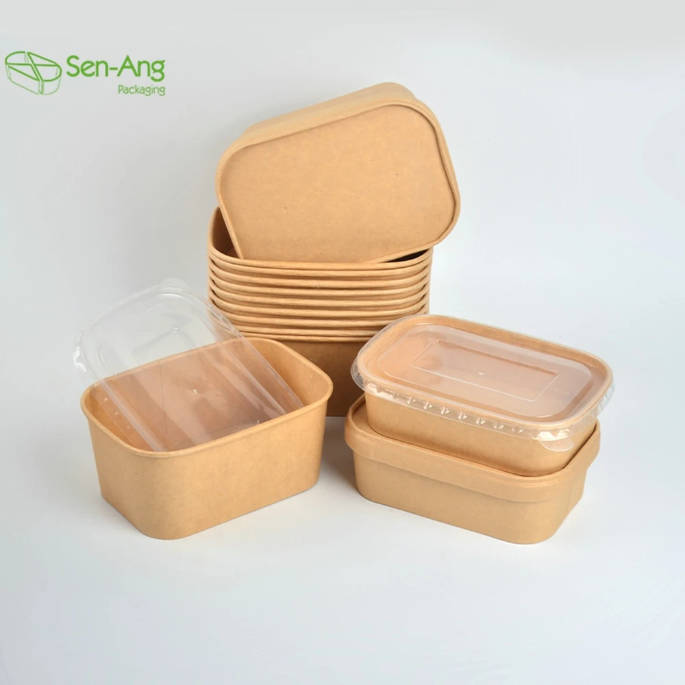 Factory Square Salad Takeaway Container Away Box Lid Take Way Quarter 1500Ml Kraft Paper Bowl - Image 5