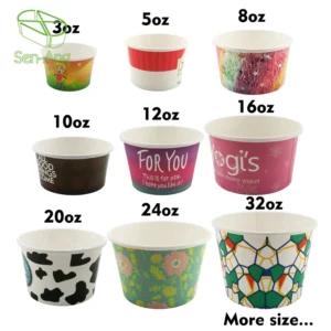 New Design Printed Logo Disposable 7oz 8oz 20oz 24oz 9oz 12oz 14oz Paper Cup Ice Cream Packaging