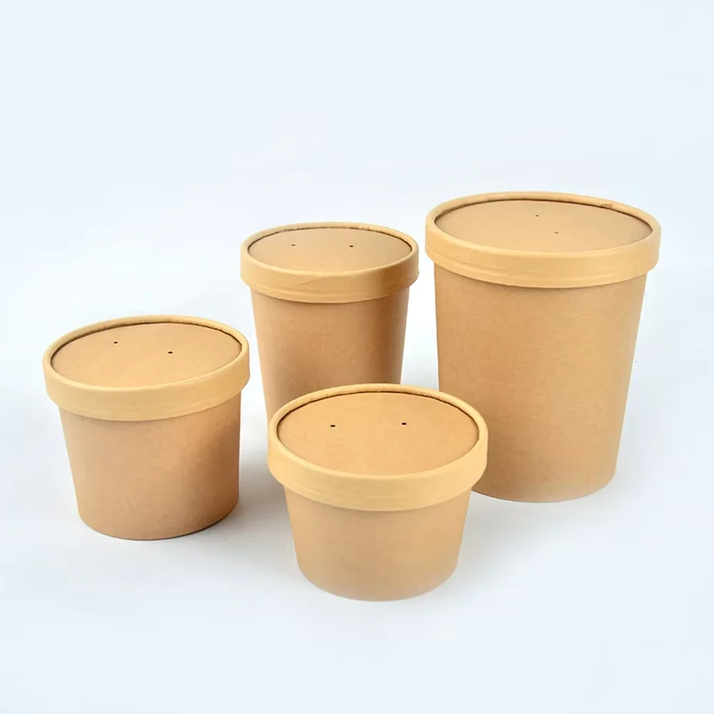 Custom Disposable Biodegradable Soup Cup Noodle Bowl Container 16Oz Paper Bucket Paper Bowl