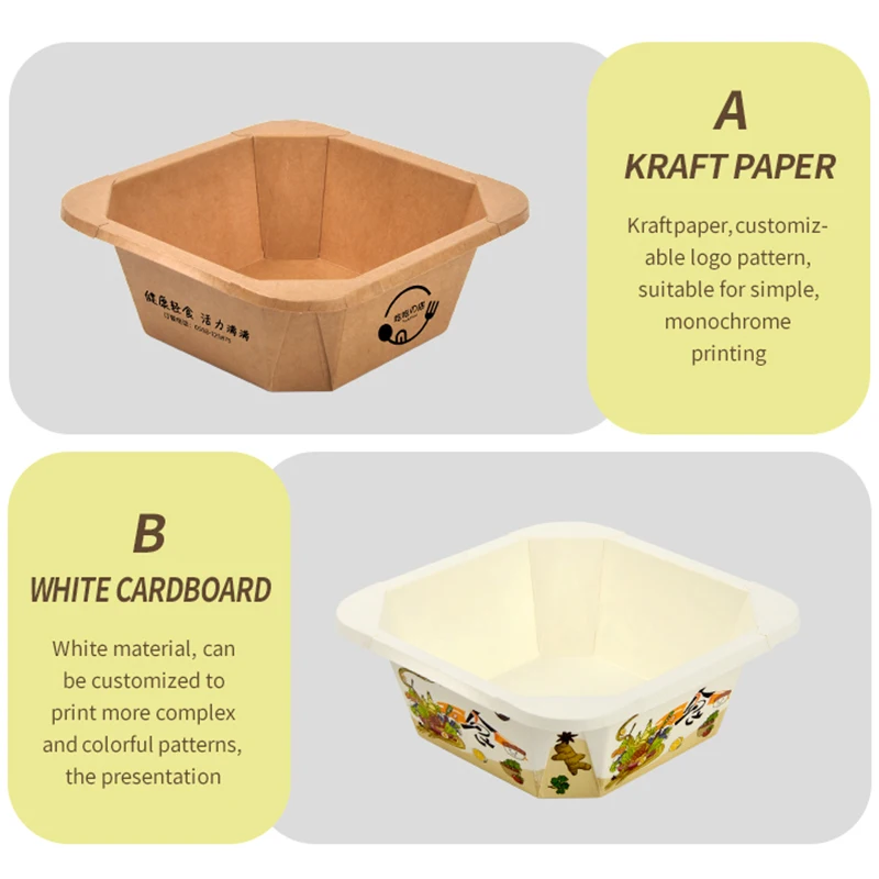 Disposable Kraft Paper Food Container Customized Waterproof Packaging Lunch Box Square Paper Salad Bowl With Lid - Image 5