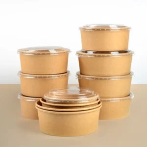 New Design Brown Paper Disposable Plastic Salad 1500ml 2100ml Plus Size Paper Bowl