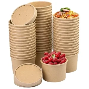 Disposable Kraft Paper Bowl for Food Takeaway Snacks Salads Candies Sugars Bread Gold Foil Stamping Embossing Custom Printing