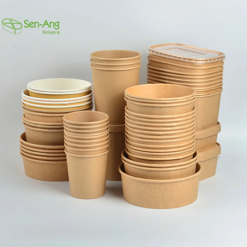 New Arrival Takeaway Pet Lid With Waterproof Salad Disposable Dispos Kraft Paper Take Away Bowl - Image 4