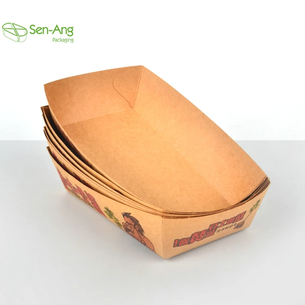 Wholesale Food Boat Disposable Hot Dog French Fry Shape Cookie Snack 6Oz Kraft Paper Tray