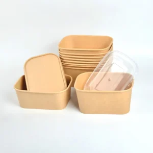 High Quality Thickened Lid Cup Take Way Rectangle Takeaway Kraft 1300Ml to Go Salad Paper Bowl