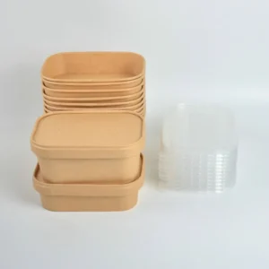 Best Selling Disposable Rectangle Kraft Paper Salad Bowl with PP Lid 750ml for Cookie and Sugar Takeaway Containers