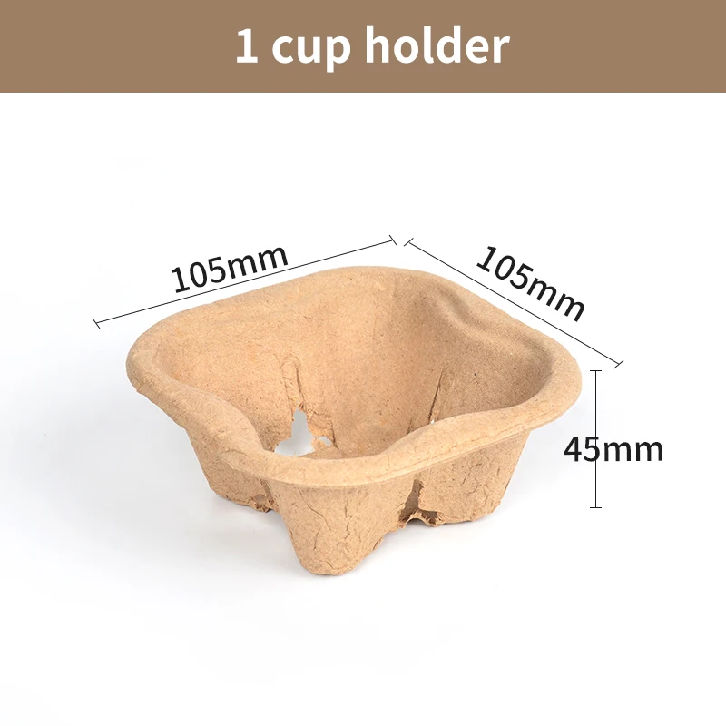 2 4 Compartment Brown Corrugated Eco Friendly Disposable Paper Cup Holder with Tray for Take Away Coffee Cups - Image 2