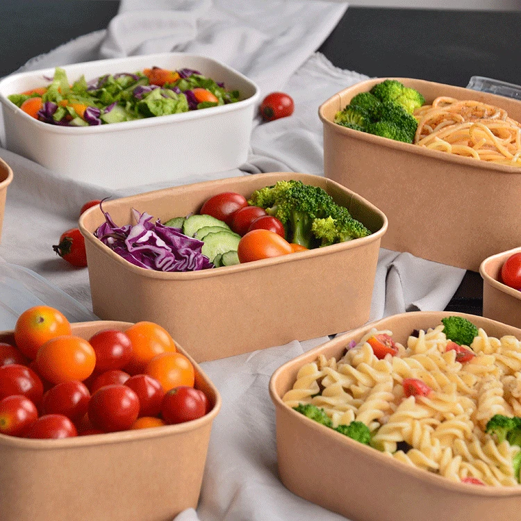 Eco Friendly Camping Disposable Round Waterproof Oilproof Kraft Paper Salad Bowl with PP & Paper Lid White Brown - Image 3