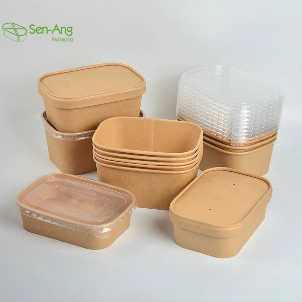 Best Price White and Brown Marble Salad Fruit Pp Lid Disposable Take Away Kraft Paper Bowl - Image 6