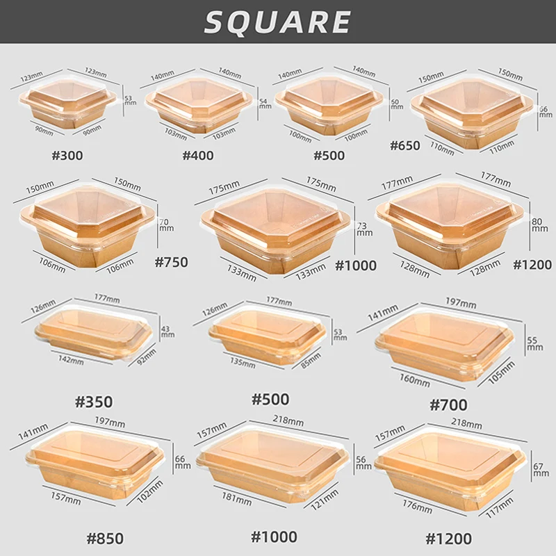 Disposable Kraft Paper Food Container Customized Waterproof Packaging Lunch Box Square Paper Salad Bowl With Lid - Image 2