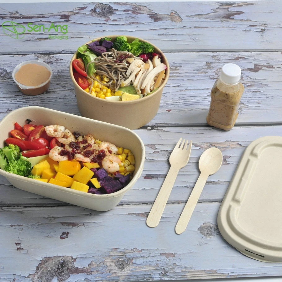 New Product 700Ml Sugarcane Tray Take Away Food Pulp Plate Multi Compartment Bagasse Lunch Box With Lid - Image 2