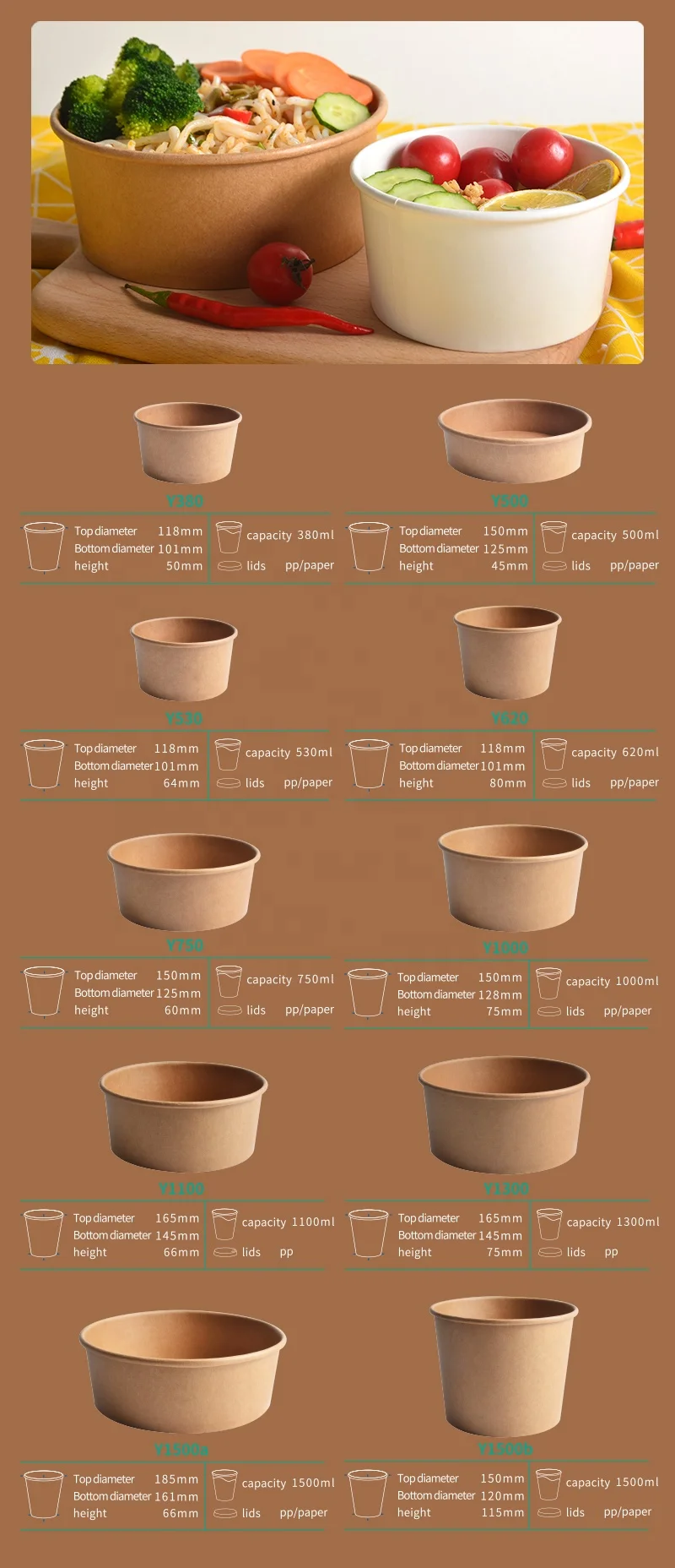 Food Grade Kraft Paper Bowl Eco-friendly Disposable Paper Bowl for Salad - Image 2