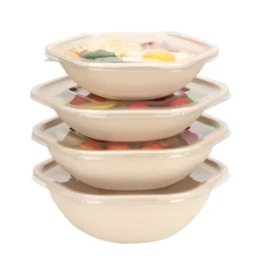 Customizable Biodegradable Hexagonal Sugarcane Bagasse Box Pulp Salad Bowl with Lid Accessory for Food Packaging and Camping