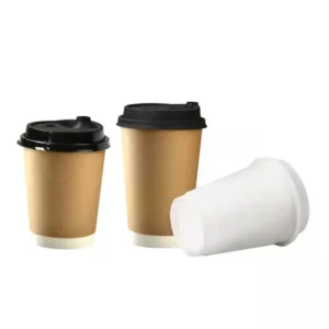 4oz 8oz 12oz Disposable Gold Foil Stamping Custom Logo Hot Coffee Double Wall Paper Cup With Lid