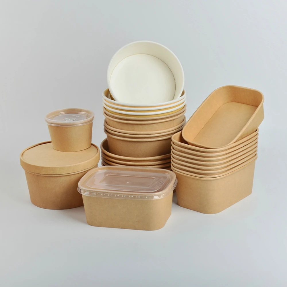 ODM OEM Disposable Round Brown Eco-Friendly Take Away Fast Packaging Kraft Paper Salad Bowl with Lid - Image 2