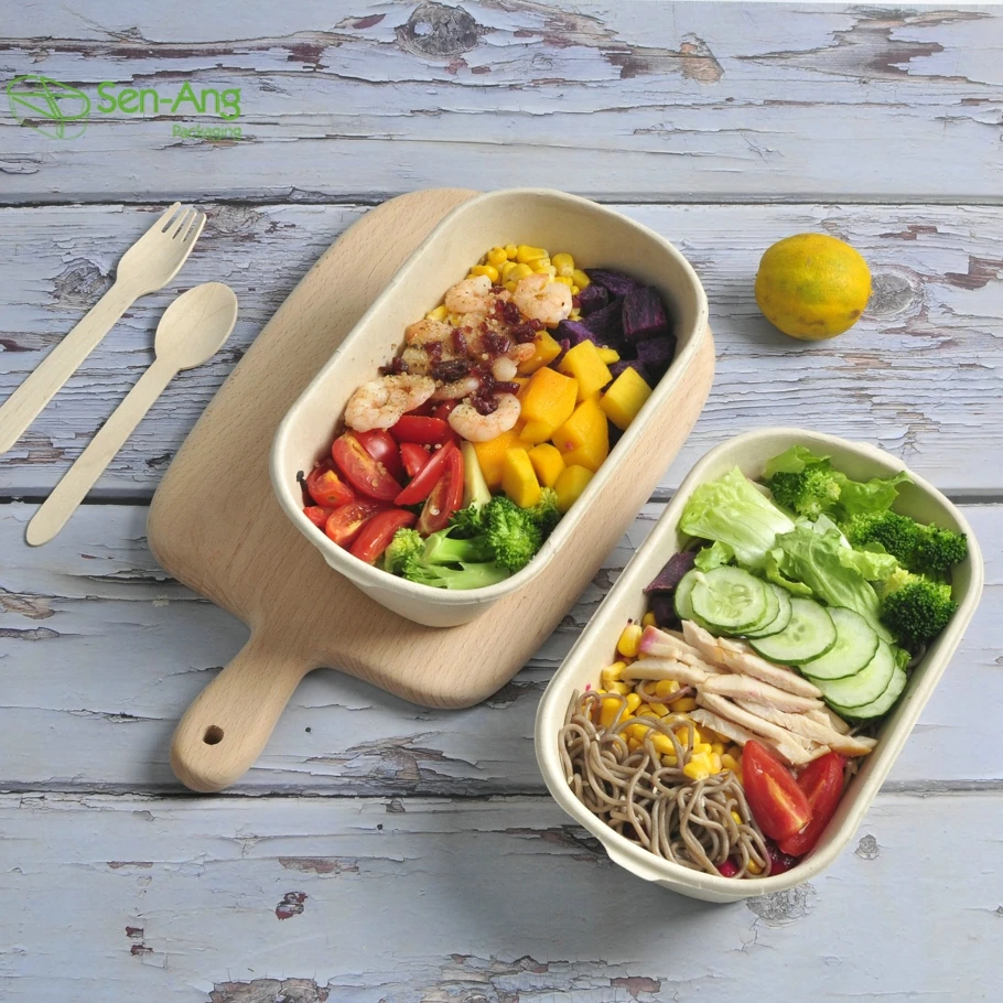 New Product 700Ml Sugarcane Tray Take Away Food Pulp Plate Multi Compartment Bagasse Lunch Box With Lid - Image 3