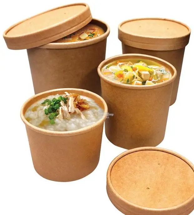 1300ml 1500ml Paper Soup Container Disposable Soup Cup Bucket with PP or PET Lid