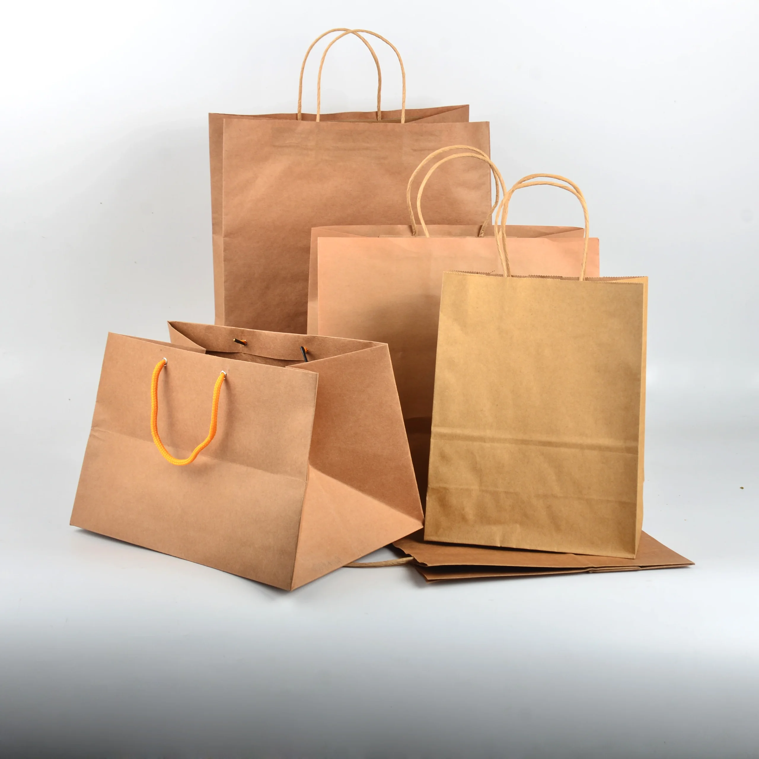 Custom Printed Your Own Logo White Brown Kraft Gift Craft Shopping Paper Bag With Handles - Image 5