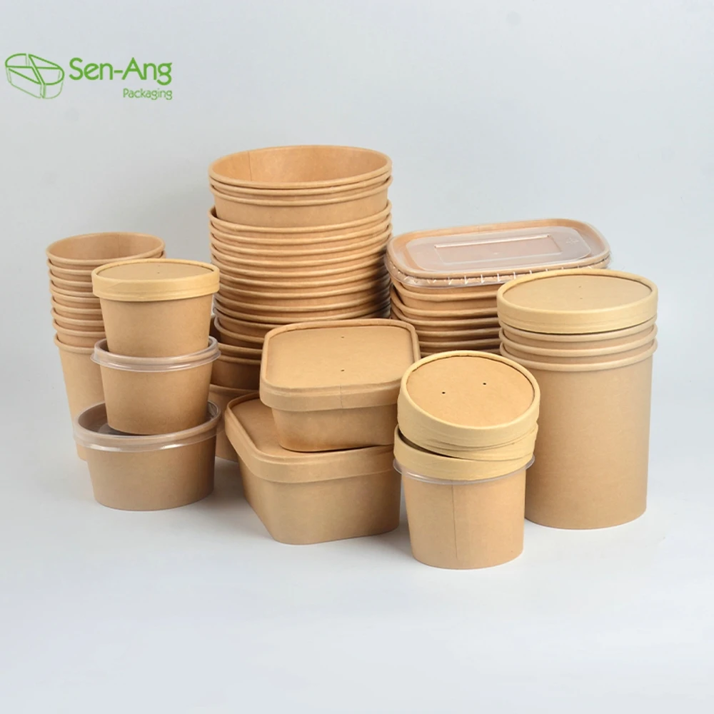 New Arrival Takeaway Pet Lid With Waterproof Salad Disposable Dispos Kraft Paper Take Away Bowl - Image 5