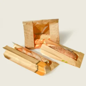 Custom Packaging Kraft Bread Bag Biodegradable Gift Wedding Food Paper Cake Baguette Croissant Box Bread Bag With Clear Window
