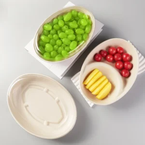 Eco-friendly Food Container Single and Double Division Bagasse Pulp Paper Disposable Biodegradable Oval Bowl