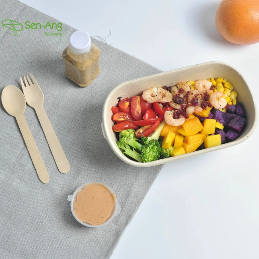 New Product 700Ml Sugarcane Tray Take Away Food Pulp Plate Multi Compartment Bagasse Lunch Box With Lid - Image 4