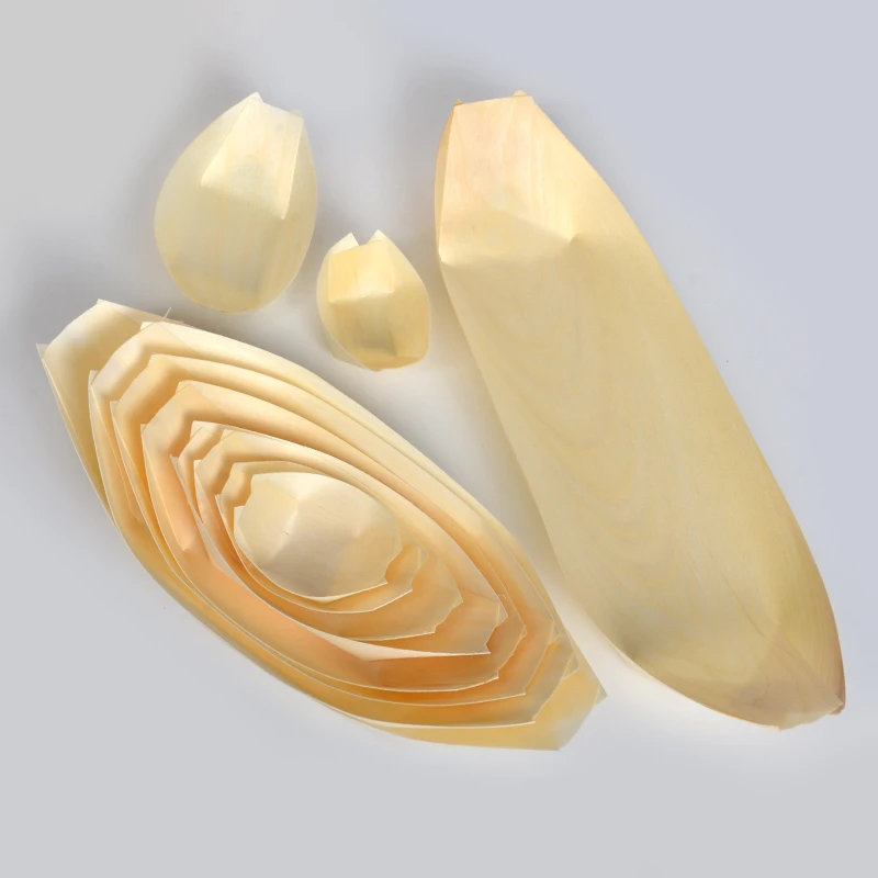 Hot Selling Sushi Wooden Boat Biodegradable Eco-friendly Disposable Natural Pine Wooden Boat/Cone/Plate for Party