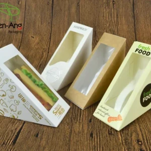 Yellow White Triangle Reusable Pp Paper Packaging Sandwich Wrap Box