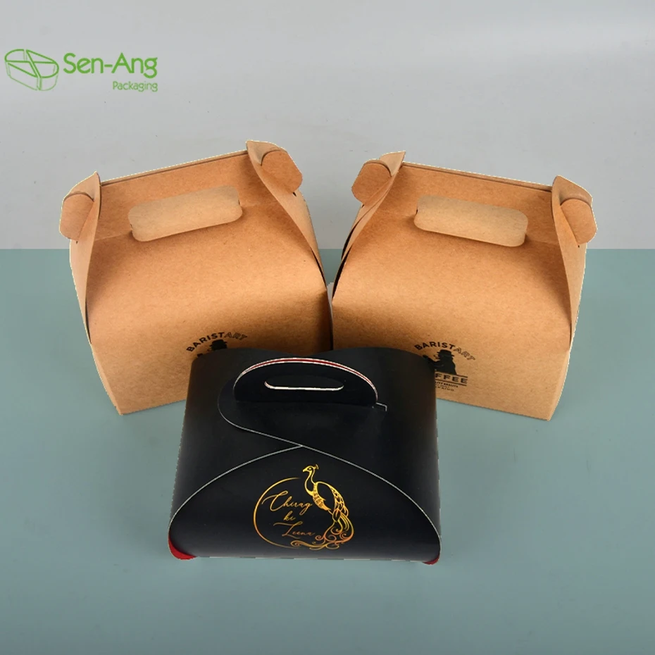Custom Paper Gable Donut With Handle Food Packaging for Cake Box Bakery Box Cake Packaging - Image 6