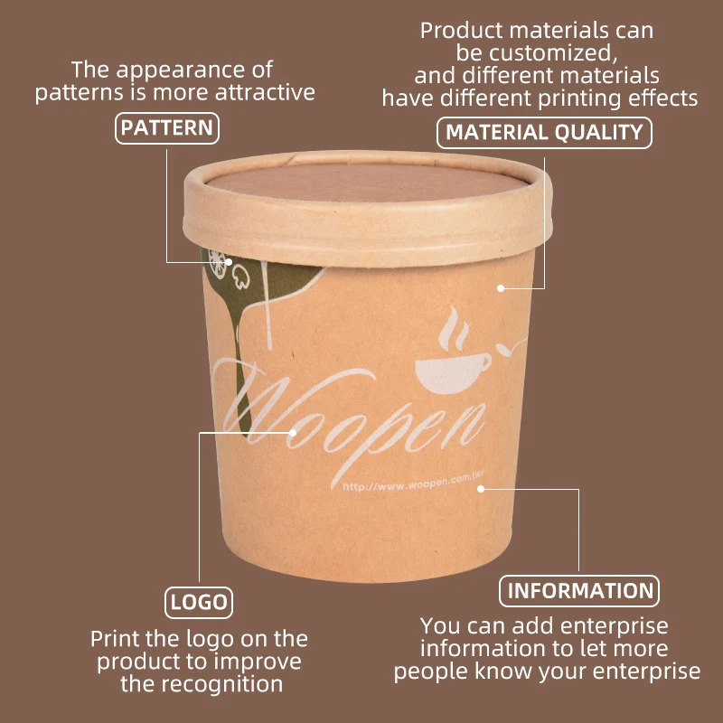 1300ml 1500ml Paper Soup Container Disposable Soup Cup Bucket with PP or PET Lid - Image 3