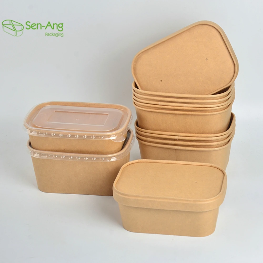 Quarter Salad Square Rectangular 1000Ml Take Out Paper Soup With Lid Kraft Bowl - Image 5