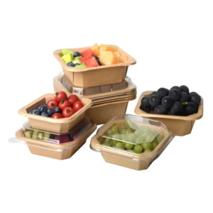 Wholesale Disposable Food Grade Paper Packaging Take Away Container Lunch Box Square Kraft Paper Bowl with Lid