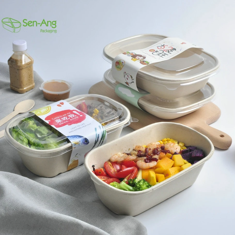 New Product 700Ml Sugarcane Tray Take Away Food Pulp Plate Multi Compartment Bagasse Lunch Box With Lid - Image 5