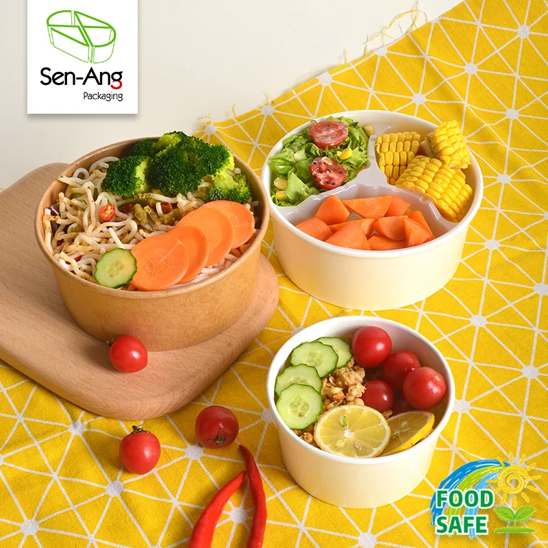 500ml 750ml 1000ml 1300ml Printed Disposable Kraft Paper Bowl Take Away Bowl clear Lid - Image 5