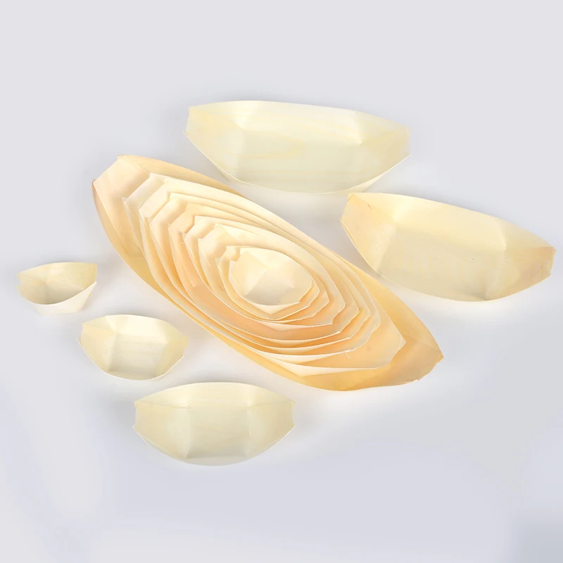 Hot Selling Sushi Wooden Boat Biodegradable Eco-friendly Disposable Natural Pine Wooden Boat/Cone/Plate for Party