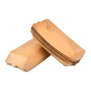 Kraft Food Tray for Take Away Varnish Printing Handled Fried Chicken Chips Boat Tray Paper