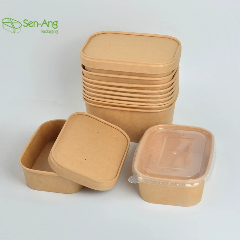 Takeaway Container Round Square Pet Lid Disposable Take Away Kraft Paper Bowl - Image 2