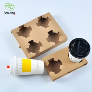 Customized Disposable Eco-friendly Cardboard Paper Coffee Hot Drink Cup Holder Tray