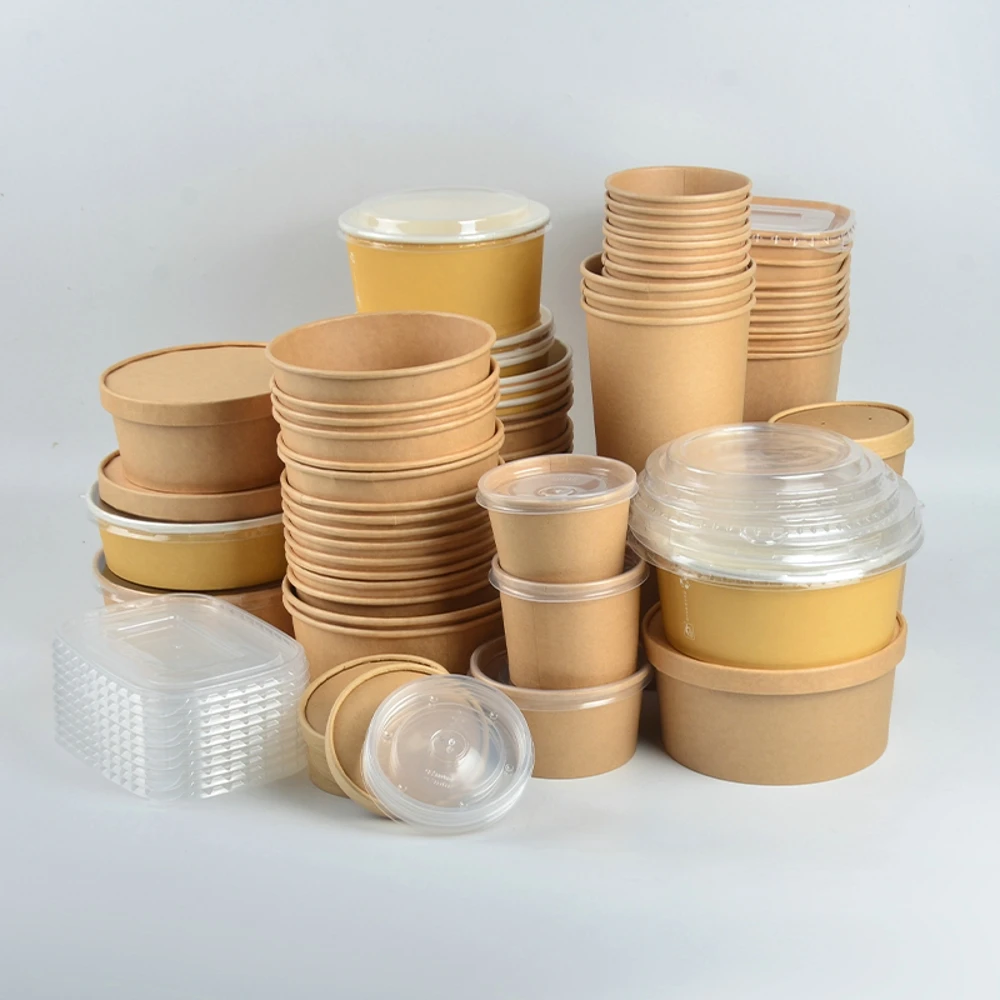 Customized Design Containers Wholesale Eco-friendly Soup Salad Cups With Lid Food Disposable Kraft Paper Bowls - Image 2