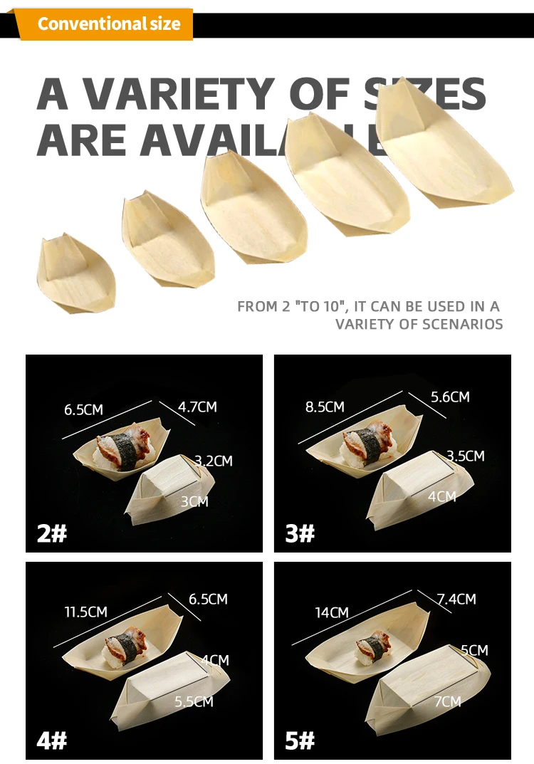 Hot Selling Sushi Wooden Boat Biodegradable Eco-friendly Disposable Natural Pine Wooden Boat/Cone/Plate for Party - Image 3