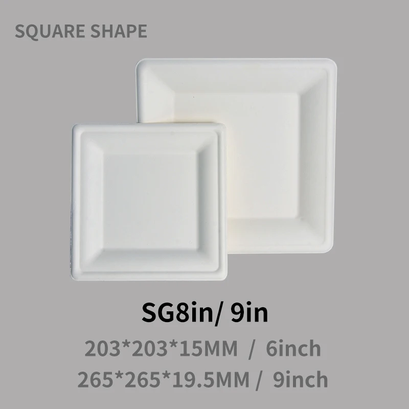6-9 Inch Restaurant Leakproof Compostable Sugarcane Bagasse Square Pulp Disposable Plates for Party-OEM Brand - Image 5