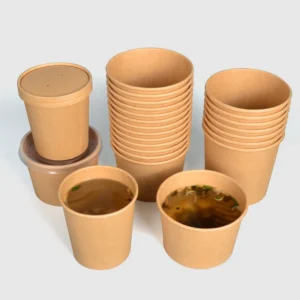 Disposable Kraft Paper Soup Cup Bowl with Paper Lid Take Away Lunch Packing Takeout Food Packaging Bucket