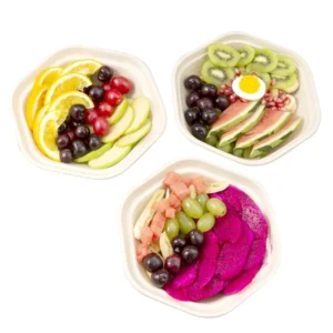 Customizable Biodegradable Hexagonal Sugarcane Bagasse Pulp Salad Bowl with Lid Accessory for Food Packaging and Camping
