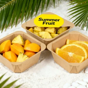 Recyclable Takeaway Food Packaging Blueberries Cherries Tomatoes Kraft Paper Fruit Box Paper Fruit Tray with Vent Holes