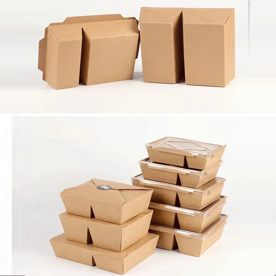 Wholesale Compartment Large Takeaway Paper Container Lunch With Lid Takeway Food Kraft Box - Image 4