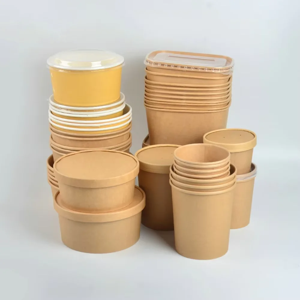 New Arrival Mixing Container Cover 500Ml Salad With Lid Disposable Kraft Paper Take Way Bowl - Image 2