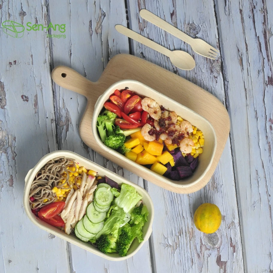 Wholesale Out 700Ml Sugarcane Take Way Meal Food Lid Compartment Clam Shell Container Clamshell Cake Paper Pulp Box - Image 4