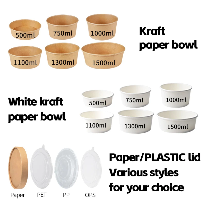 Soup Container Delivery Package With Take Away Salad Lid Pet pp Rectangle Takeaway Kraft Paper Bowl - Image 2
