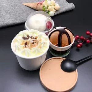 Hot Sale Customized Disposable Single Wall Paper Ice Cream Cups with Lid Eco Friendly Food Grade